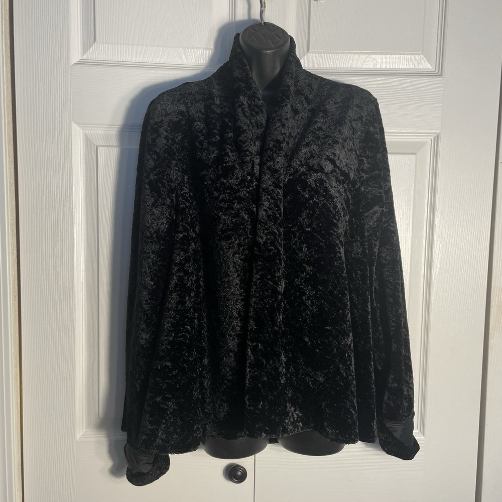 Vintage Connected Jacket Women Large Black Crushed Velvet Open Front Y2K Goth